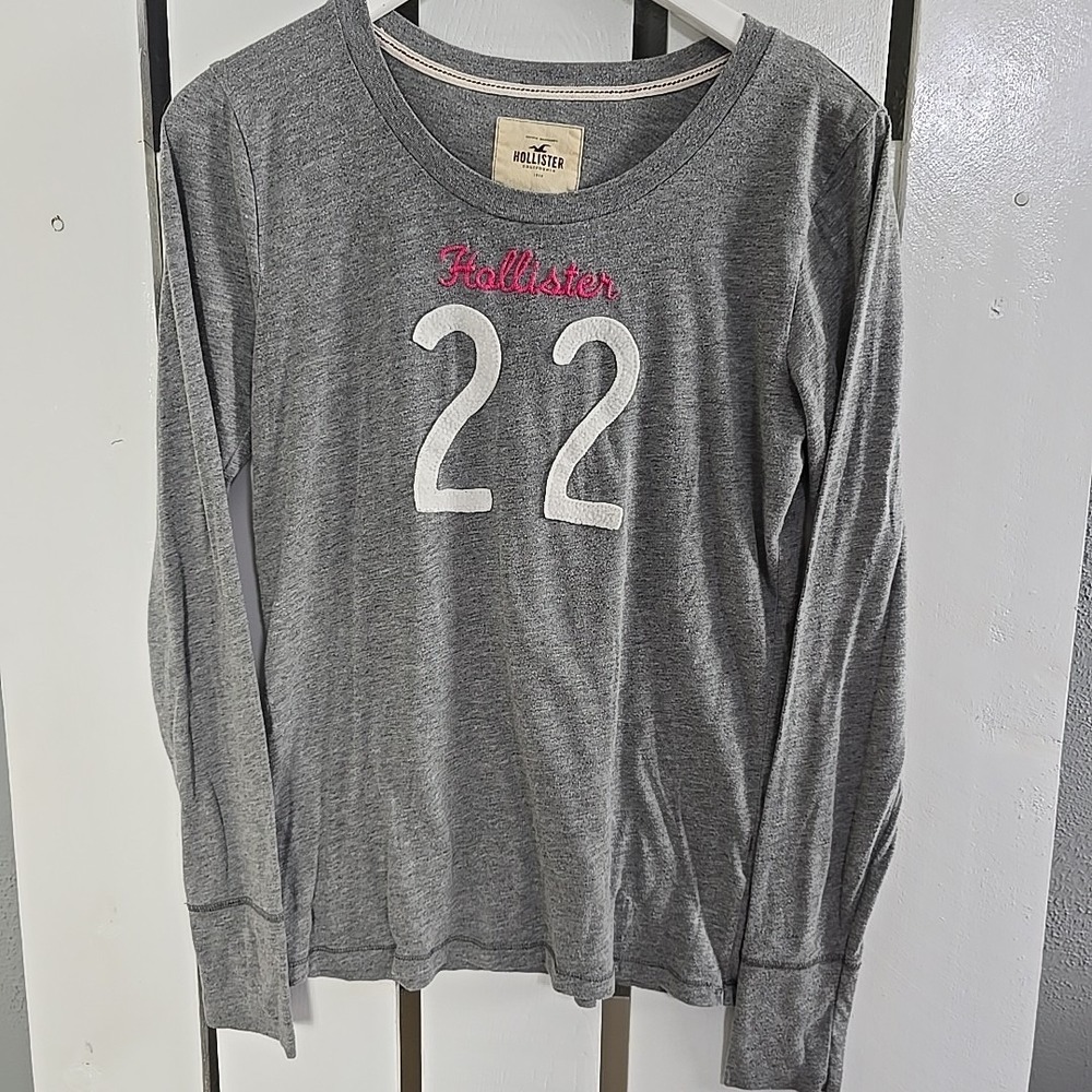 Hollister Womens Spellout‎ Fitted Shirt Top Large Grey  Long Sleeve Y2K